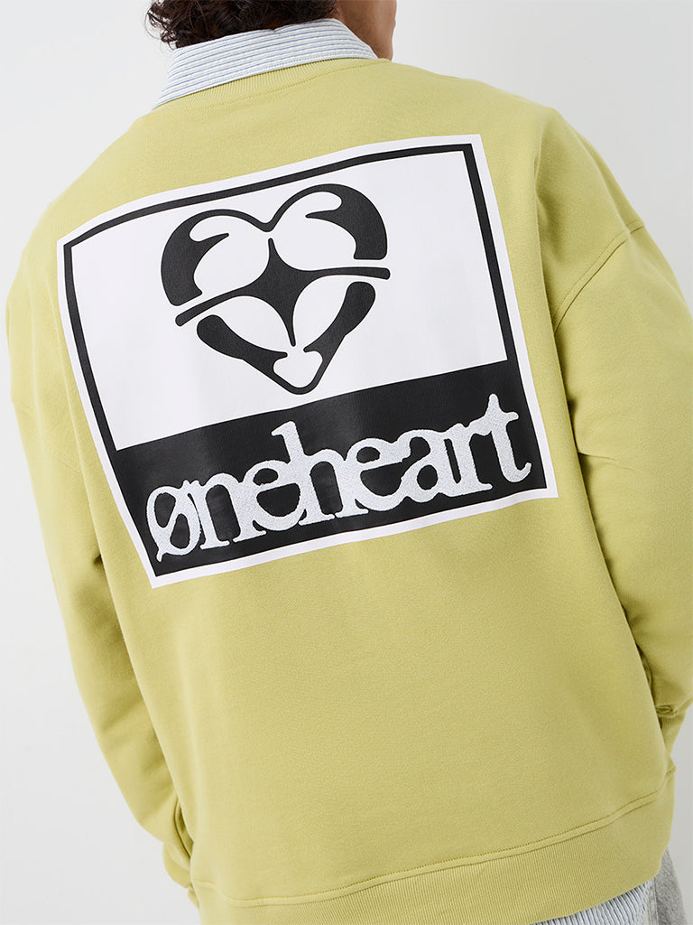Nuon Lime Printed Oversized-Fit Cotton Sweatshirt