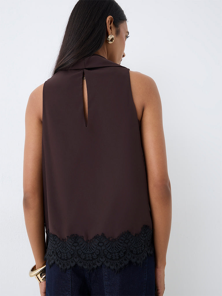 Wardrobe Dark Brown Scarf-Detail Top