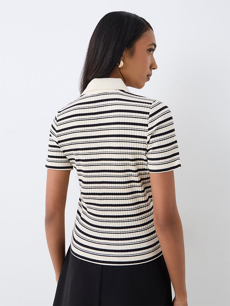 Wardrobe Off-White Striped Cotton-Blend T-Shirt