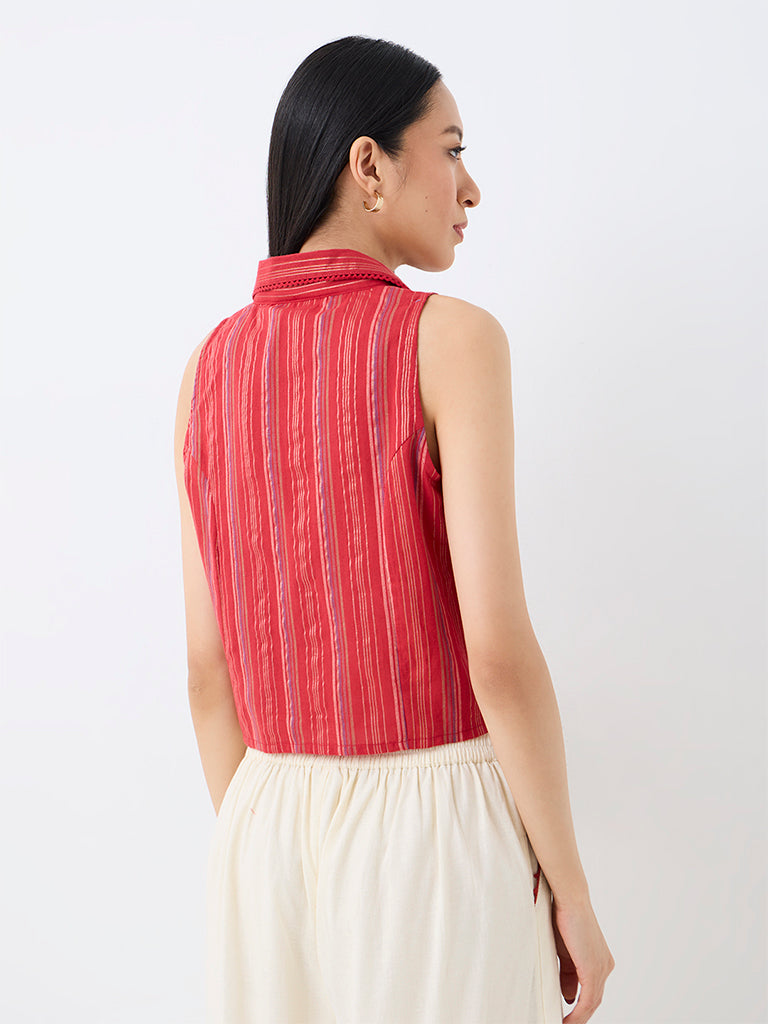 Bombay Paisley Red Striped Tie-Up Cotton Top