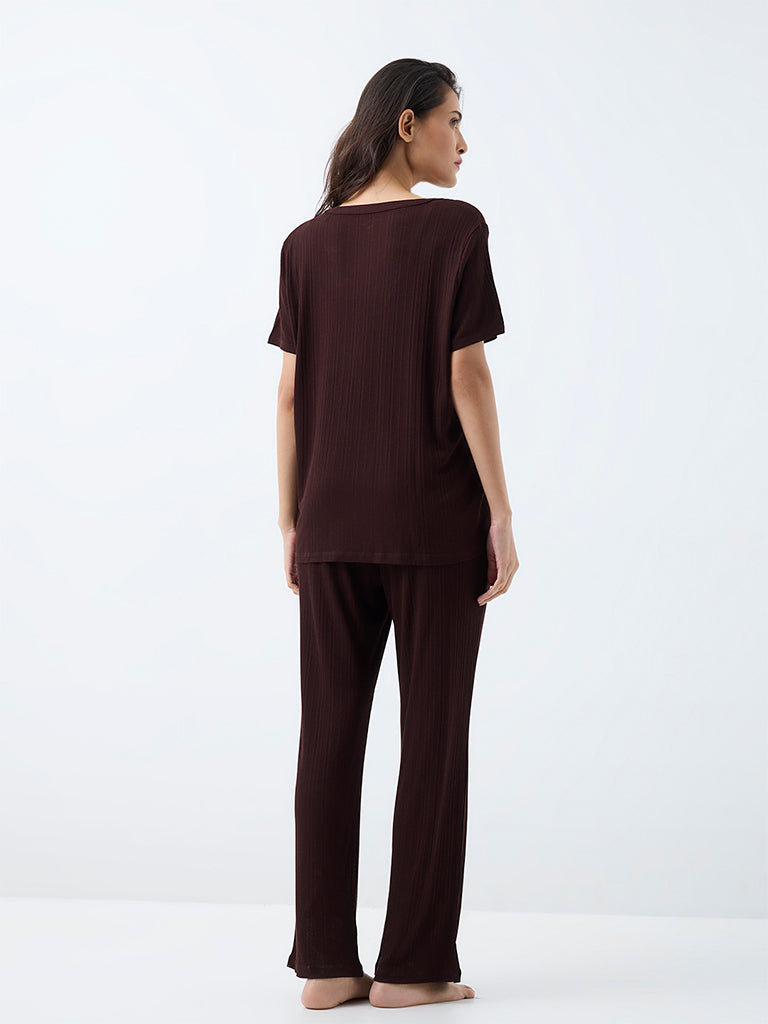 Wunderlove Dark Brown Ribbed High-Rise Pants