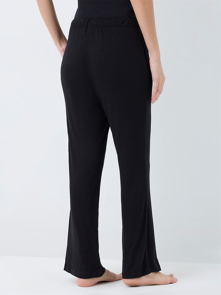 Wunderlove Black Ribbed High-Rise Pants