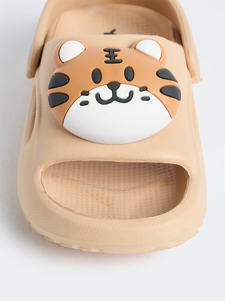 Yellow Beige Tiger Appliqué Clogs