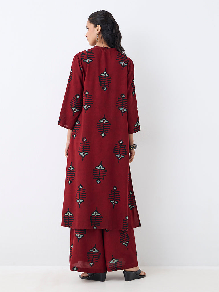 Utsa Red Fish Design A-Line Kurta