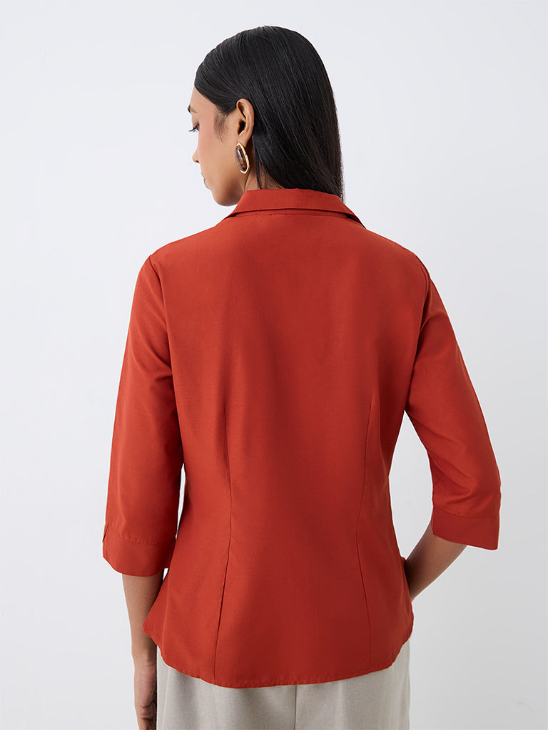 Wardrobe Rust Solid Cotton-Blend Shirt