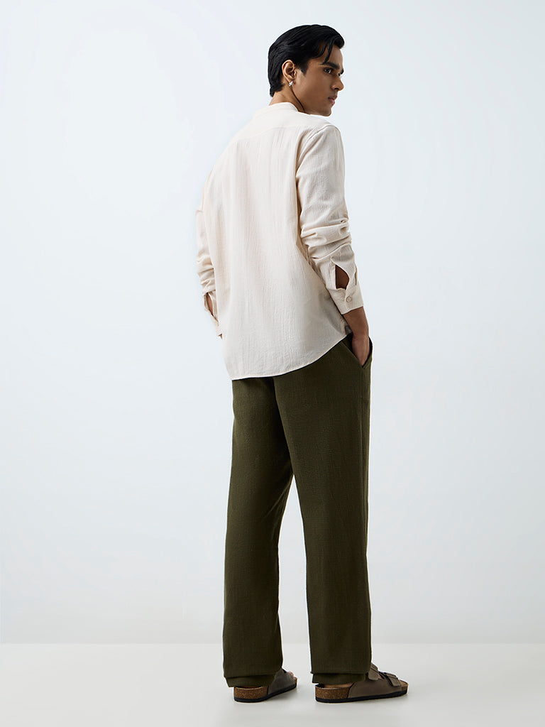 ETA Olive Textured Relaxed-Fit Mid-Rise Cotton Chinos