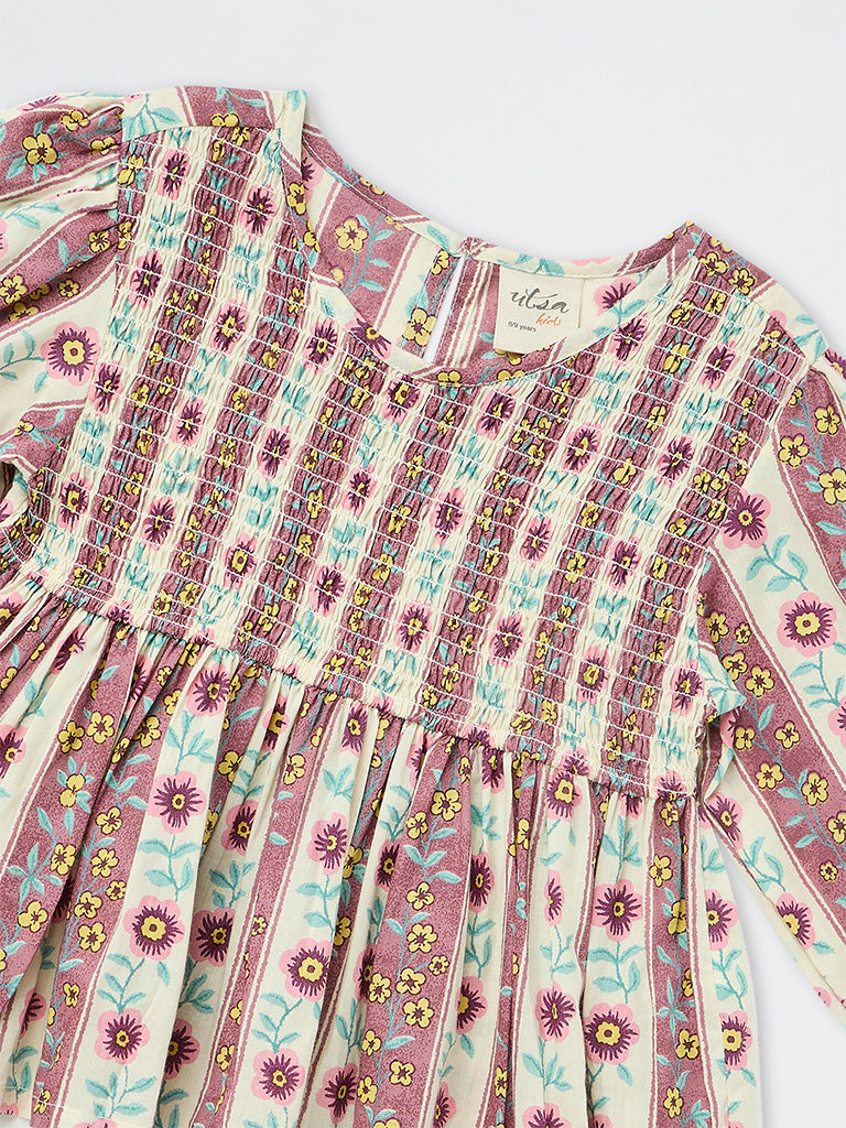 Utsa Kids Girls Multicolour Floral Design Cotton Peplum Top- (8-14 yrs)