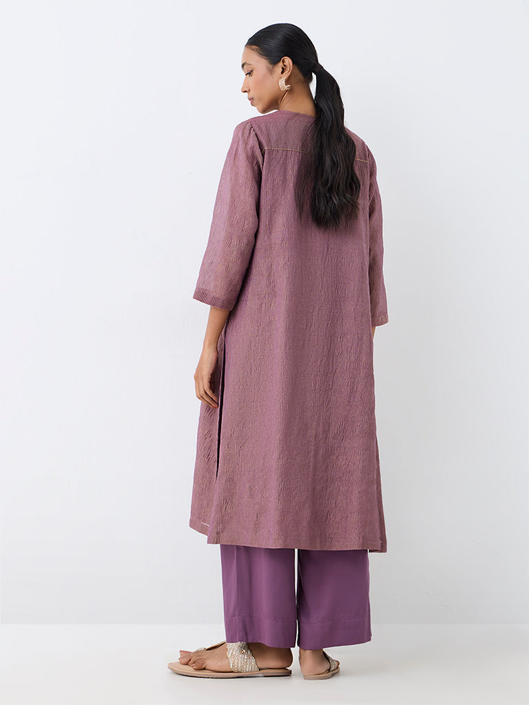 Zuba Dusty Mauve Embellished Tissue A-Line Kurta