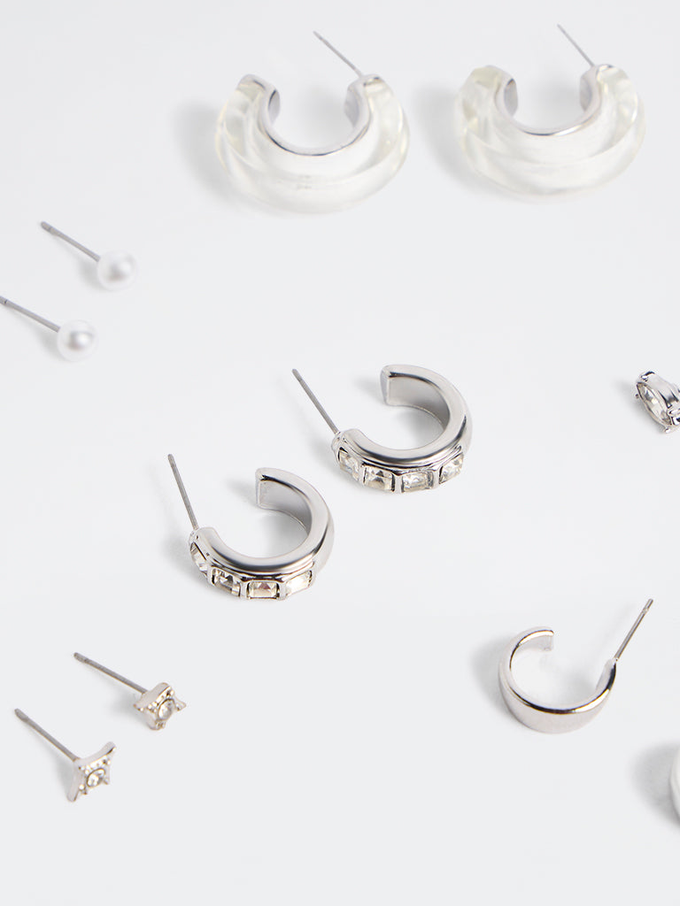 Westside Accessories Silver Stud and Hoop Earrings - Pack of 6