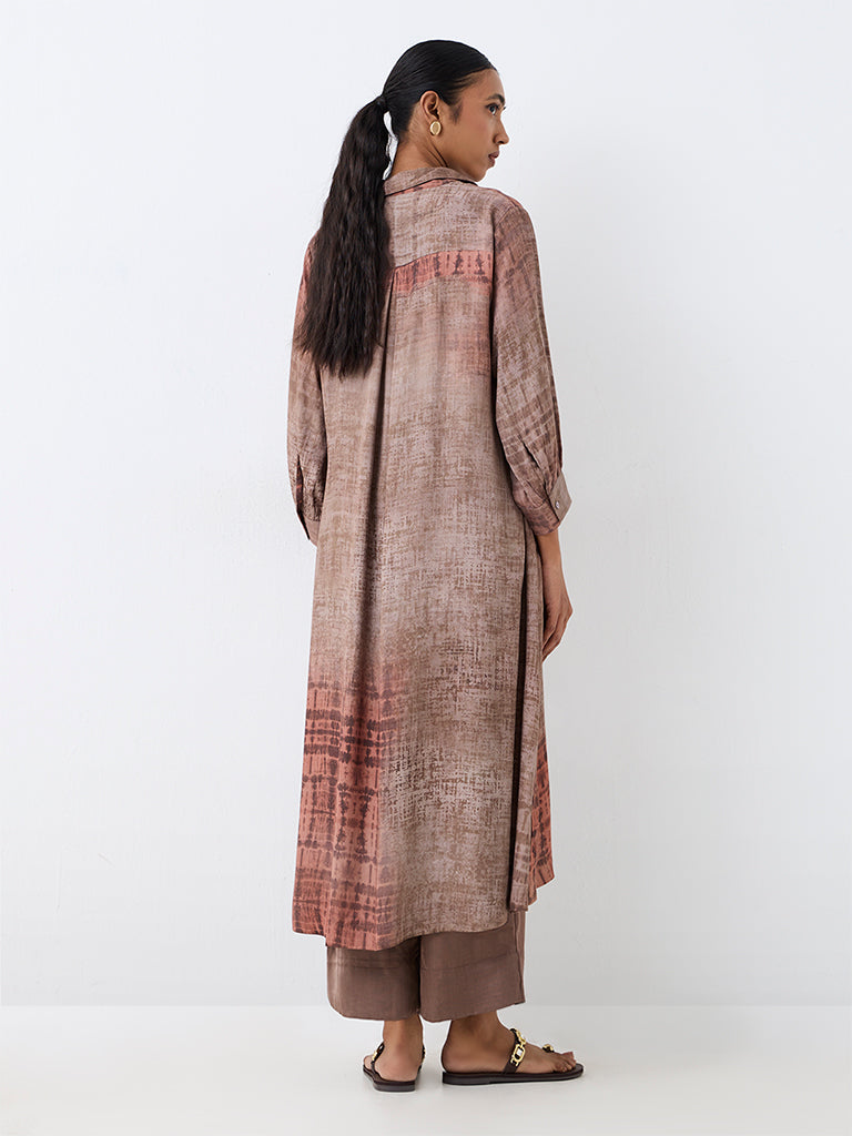 Zuba Taupe Abstract Printed A-Line Kurta