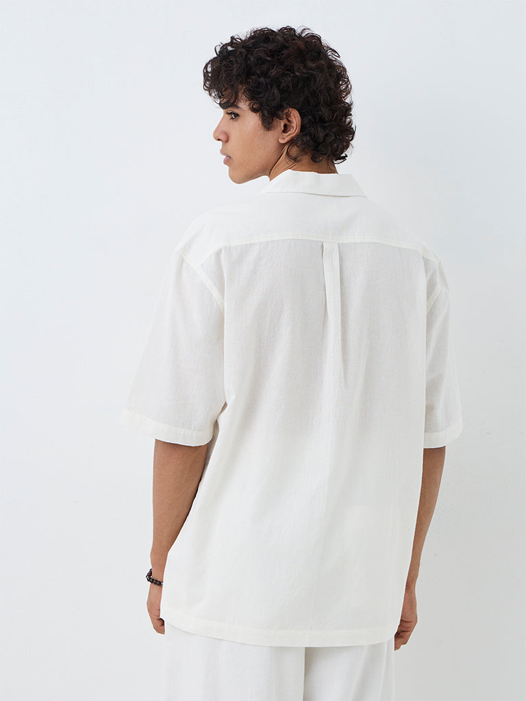 ETA White Embroidered Relaxed-Fit Cotton Shirt