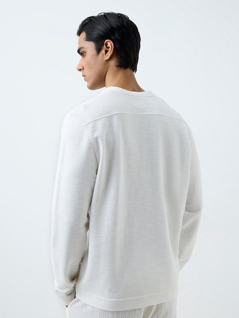 ETA White Textured Relaxed-Fit Henley T-Shirt