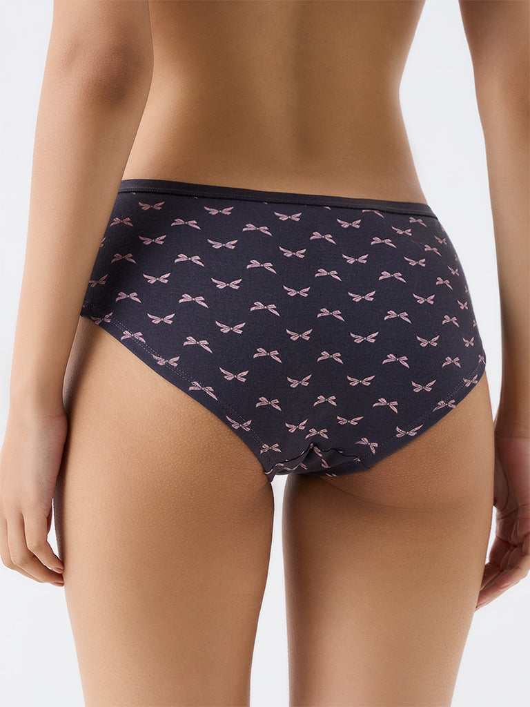 Wunderlove Charcoal Bow Design Cotton-Blend Low-Rise briefs - Pack of 3