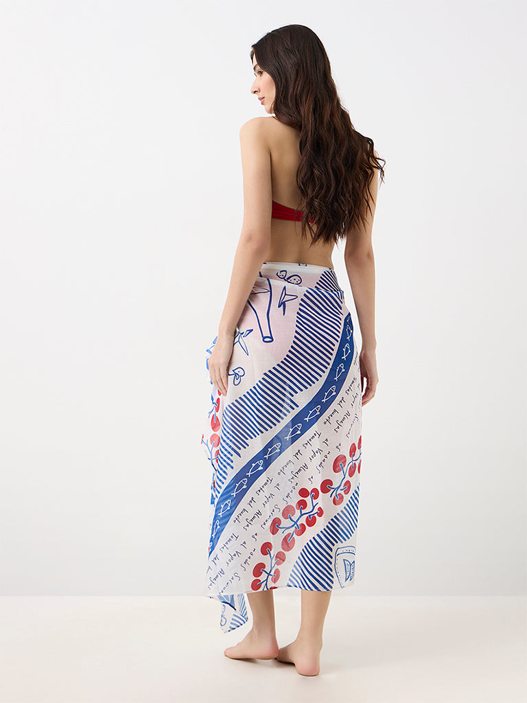 Wunderlove Swimwear White Printed Sarong