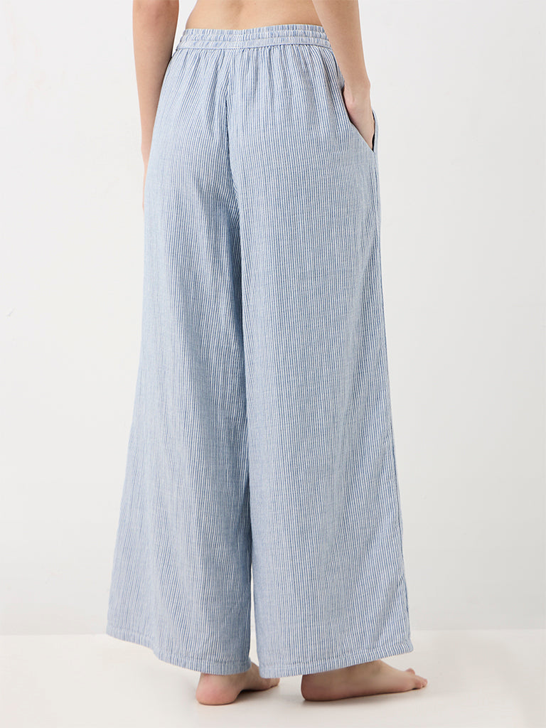 Wunderlove Light Blue Striped High-Waist Pants