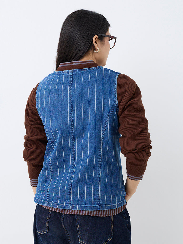Gia Blue Striped Denim Waistcoat