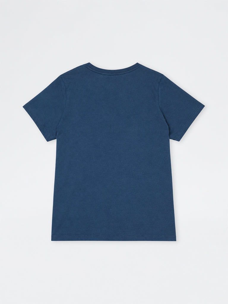 Gia Blue Floral Embroidered Cotton T-Shirt