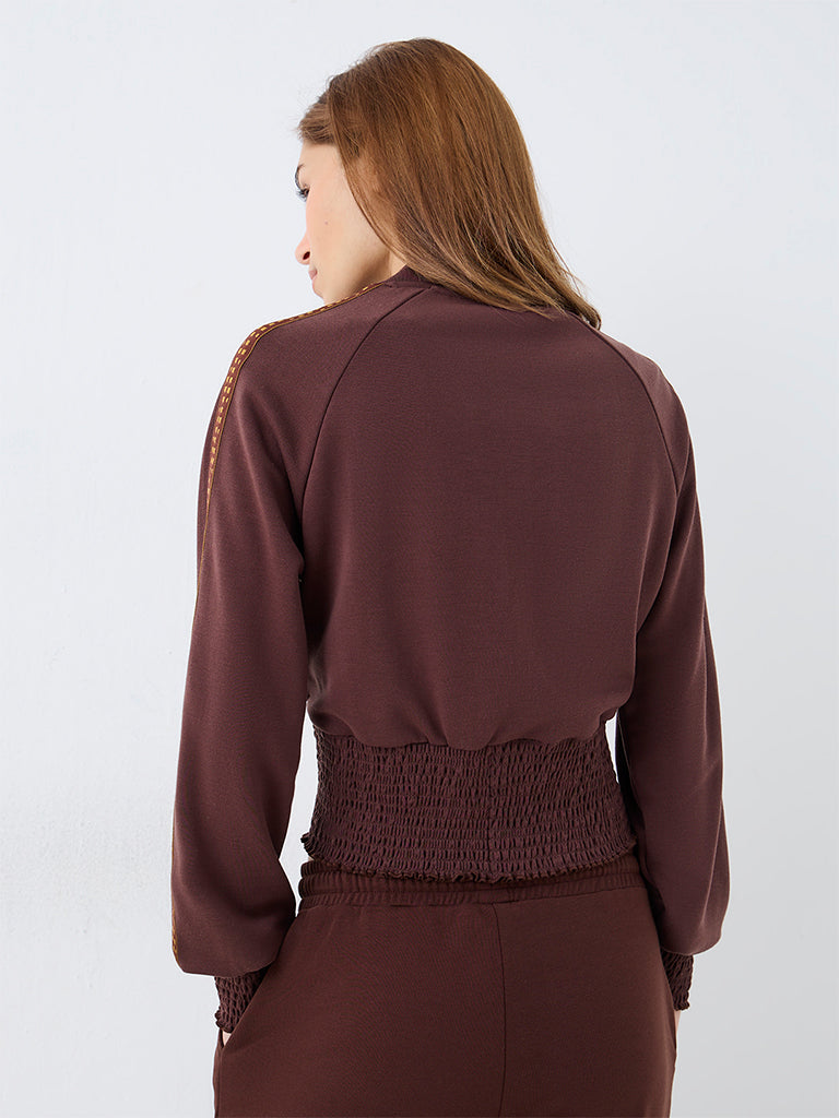 Nuoflexx Dark Brown Stripe-Detailed Jacket