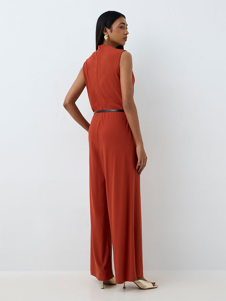 Wardrobe Rust Solid Jumpsuit with Belt