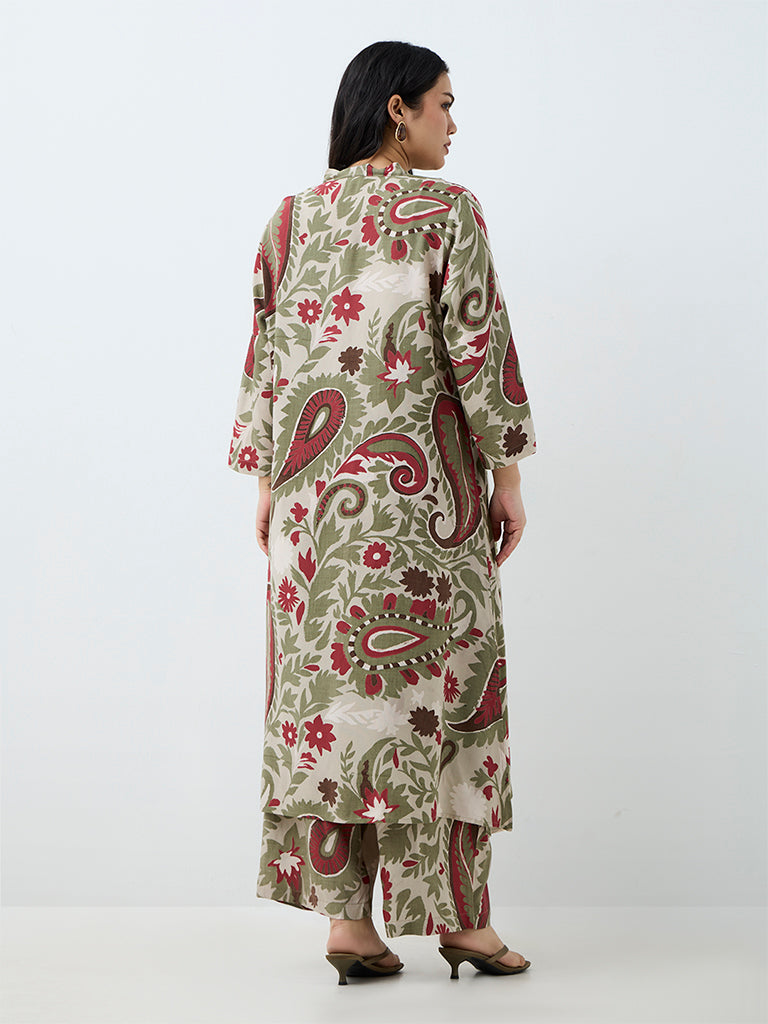 Diza Green Paisley Printed A-Line Kurta