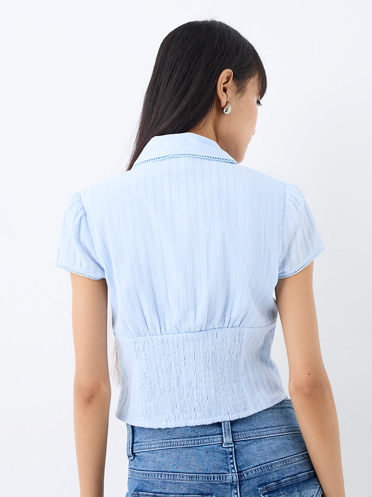 Nuon Light Blue Tie-Up Detail Blouse