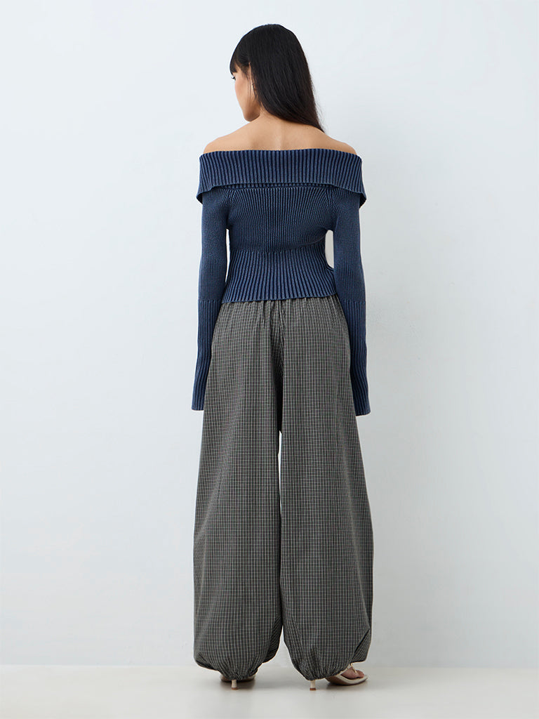 Nuon Black Checkered High-Rise Balloon Pants