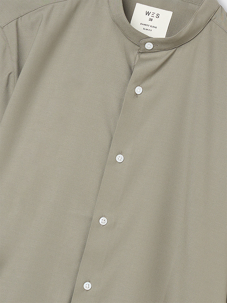 WES Formals Sage Solid Slim-Fit Shirt