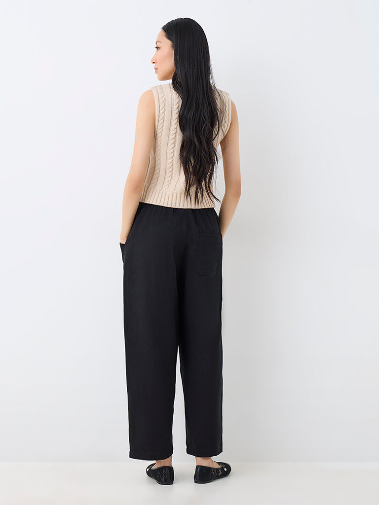 Bombay Paisley Black Solid High-Rise Cotton-Blend Pants