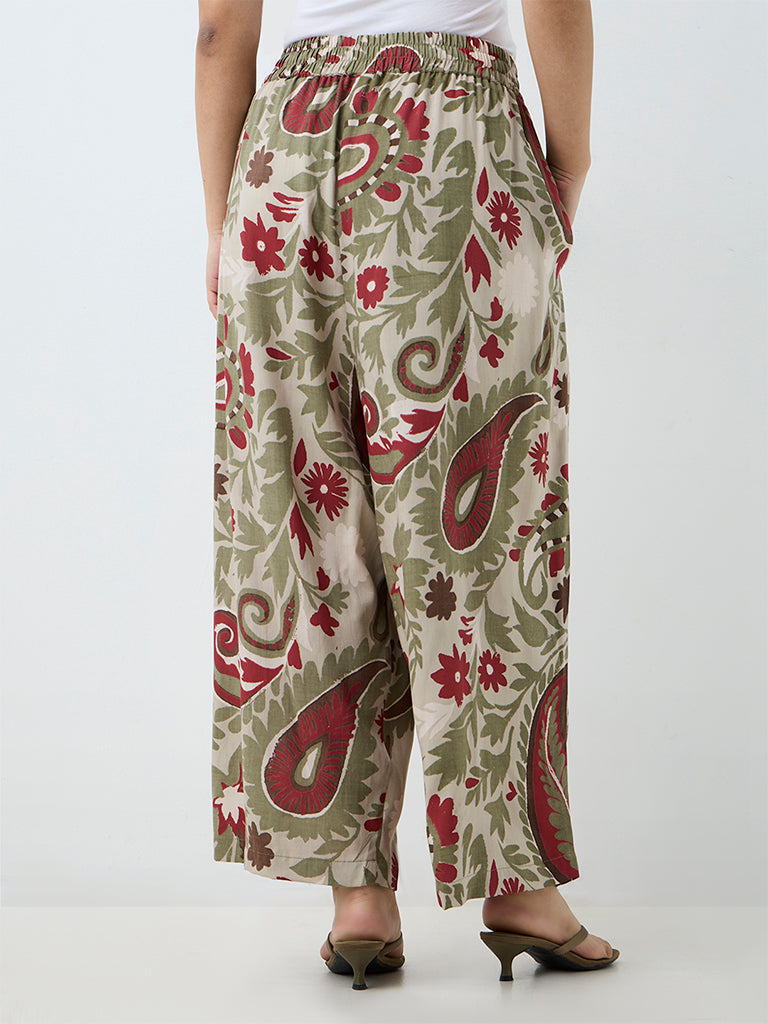 Diza Green Paisley Printed Pants