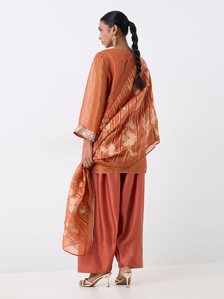 Vark Rust Floral Embroidered A-Line Kurta and Salwar Set