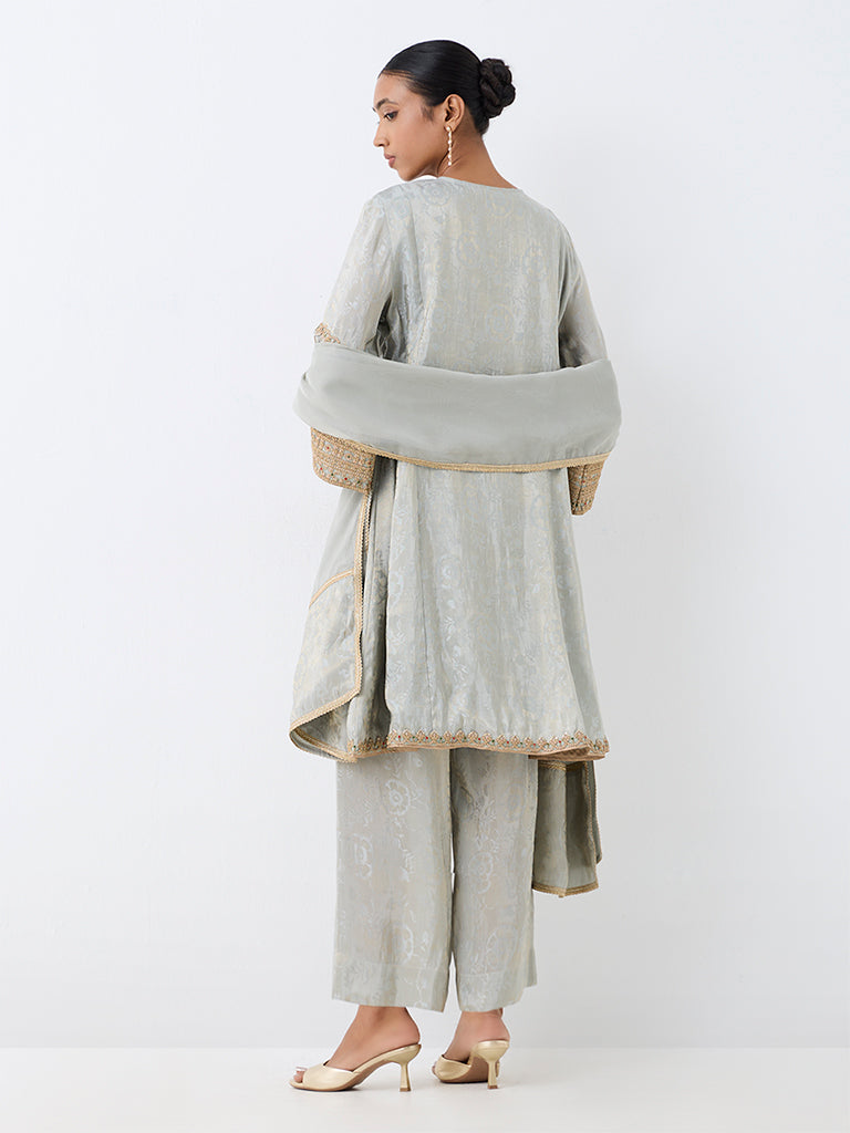 Vark Light Grey Zari-Embroidered A-Line Ethnic Set