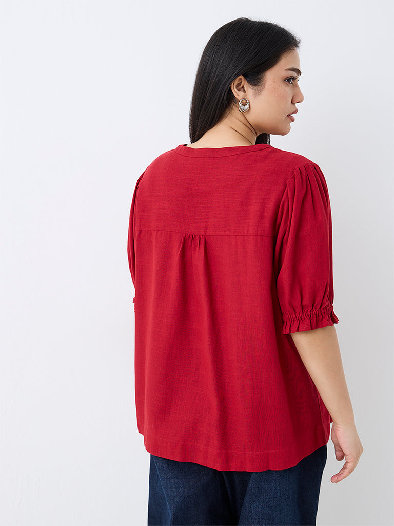 Gia Red Ruffle-Detail Blouse