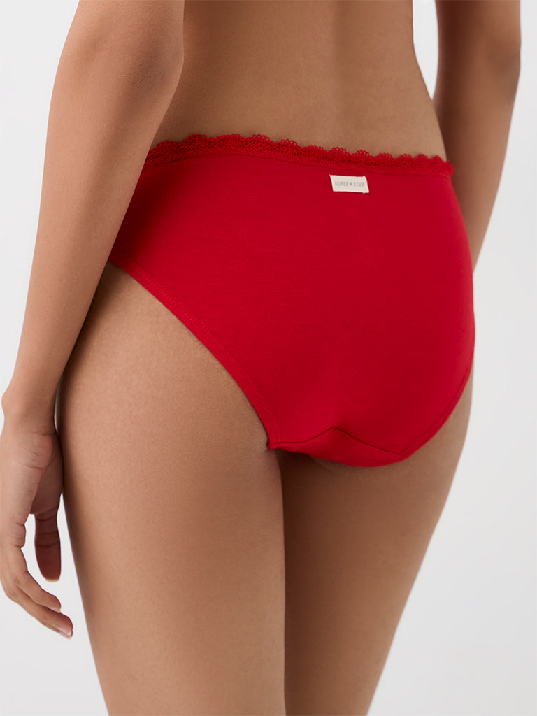 Superstar Red Solid Cotton-Blend Bikini Briefs - Pack of 2