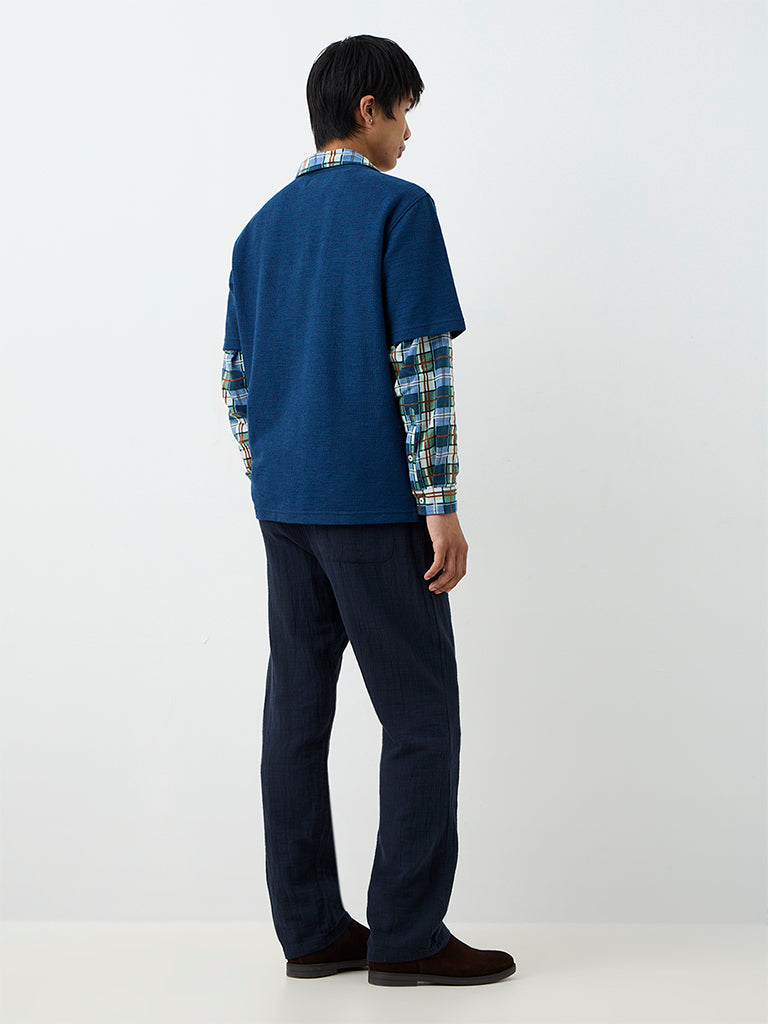 ETA Indigo Crinkle-Textured Relaxed-Fit Mid-Rise Cotton Chinos