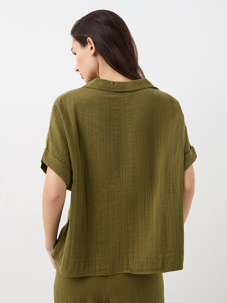 Wunderlove Olive Crinkle-Textured Shirt