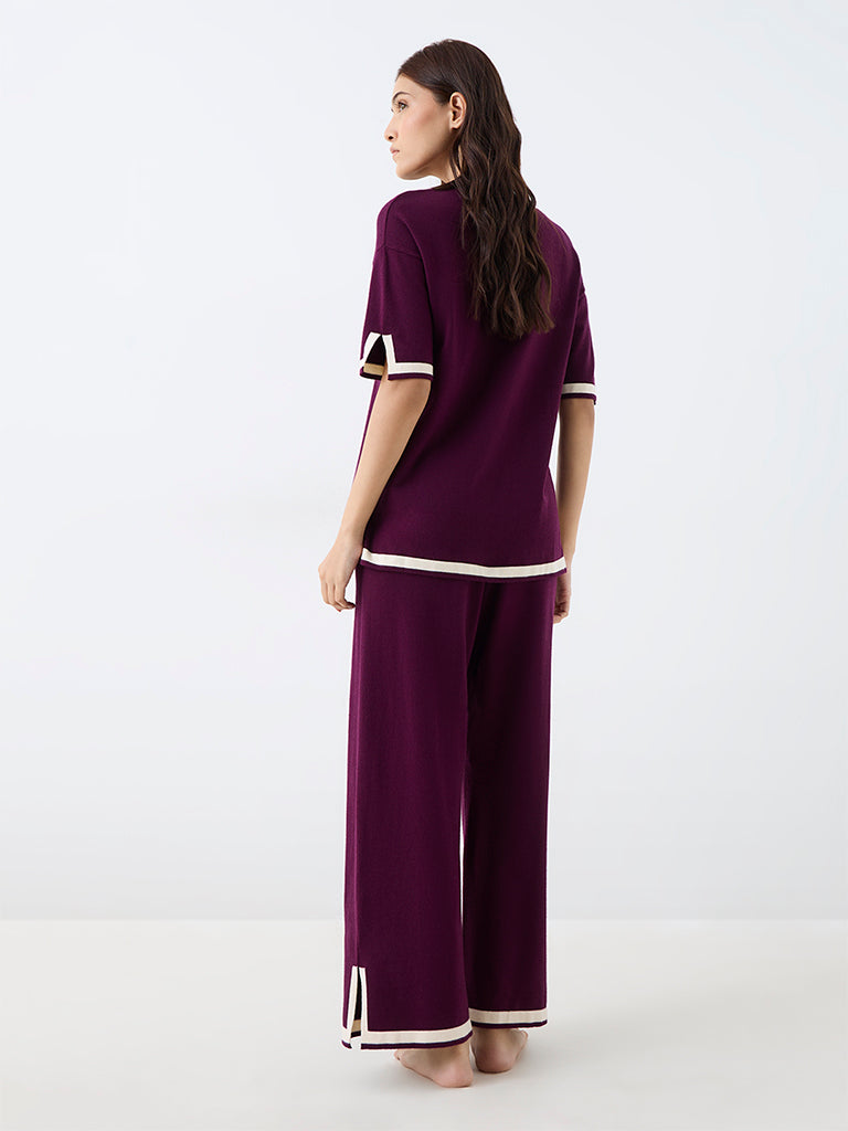 Wunderlove Plum Contrast-Detail High-Rise Pants