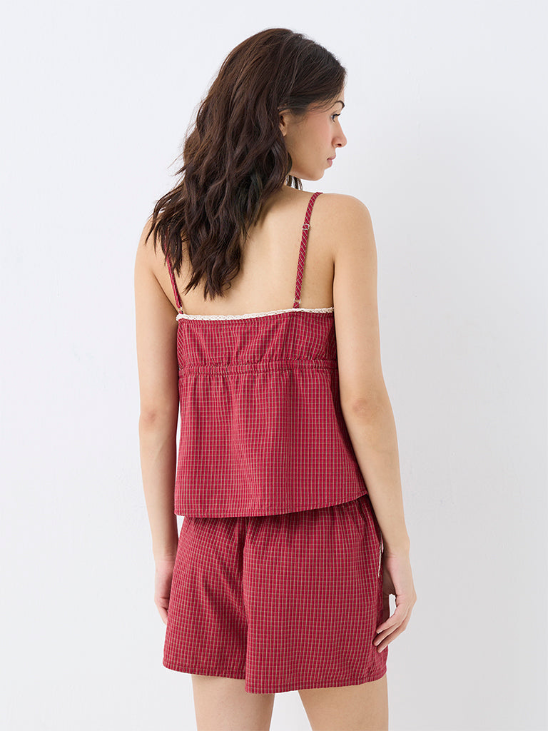 Superstar Red Checkered High-Rise Shorts