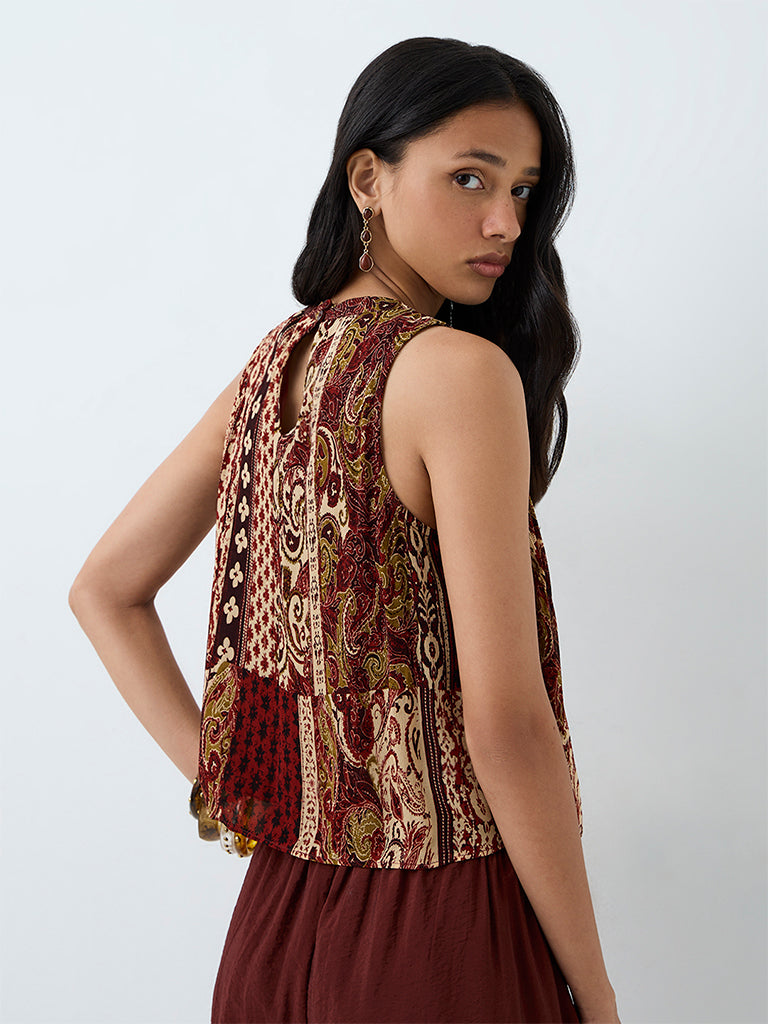 LOV Brown Printed Top