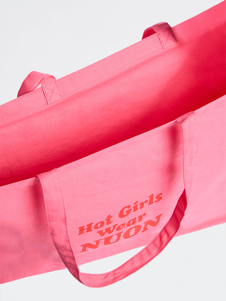 Nuon by Westside Pink Text Pattern Tote Bag