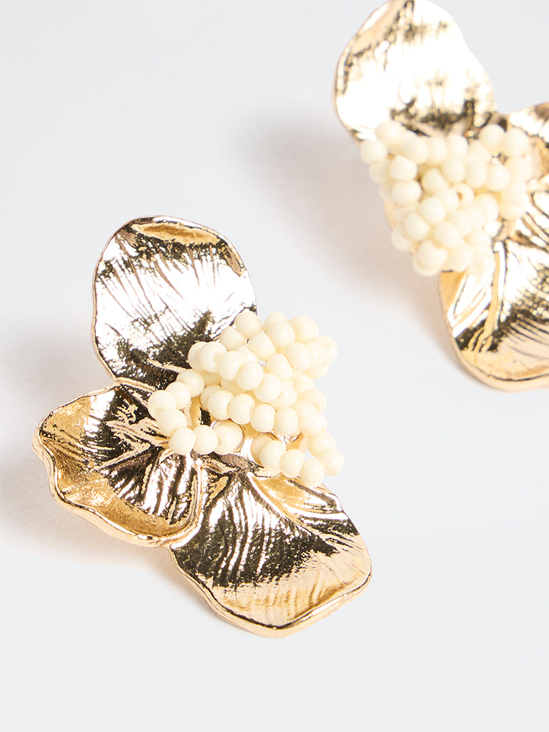 Westside Accessories Gold Beaded Floral Stud Earrings