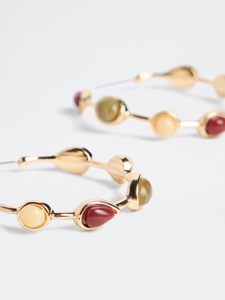 Westside Accessories Multicolour Stone-Detail Statement Hoop Earrings