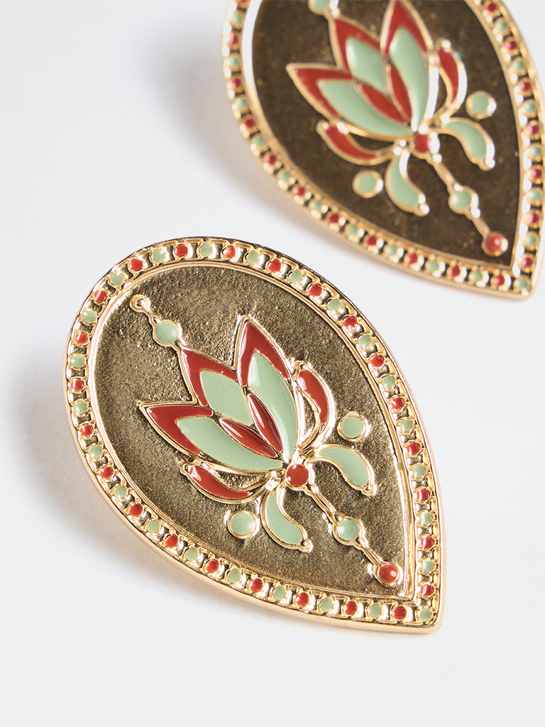 Westside Accessories Gold Floral Detail Statement Stud Earrings