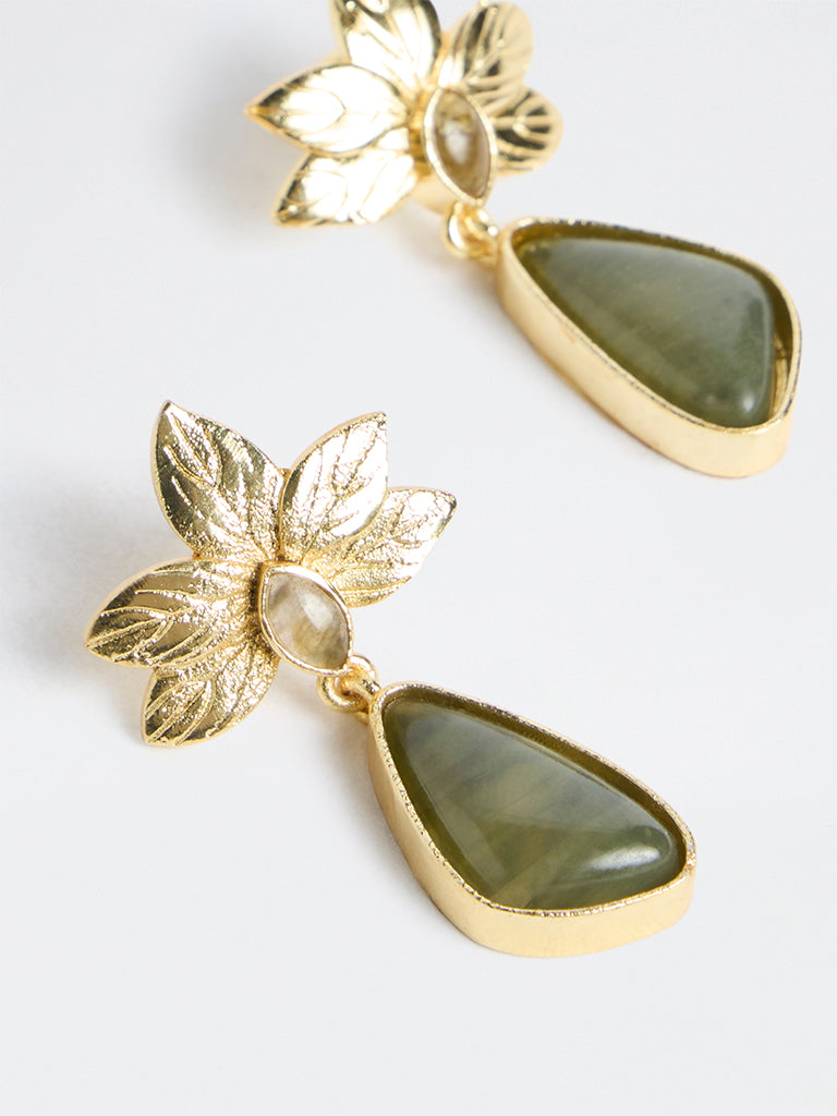 Westside Accessories Gold and Green Stone Dangler Earrings