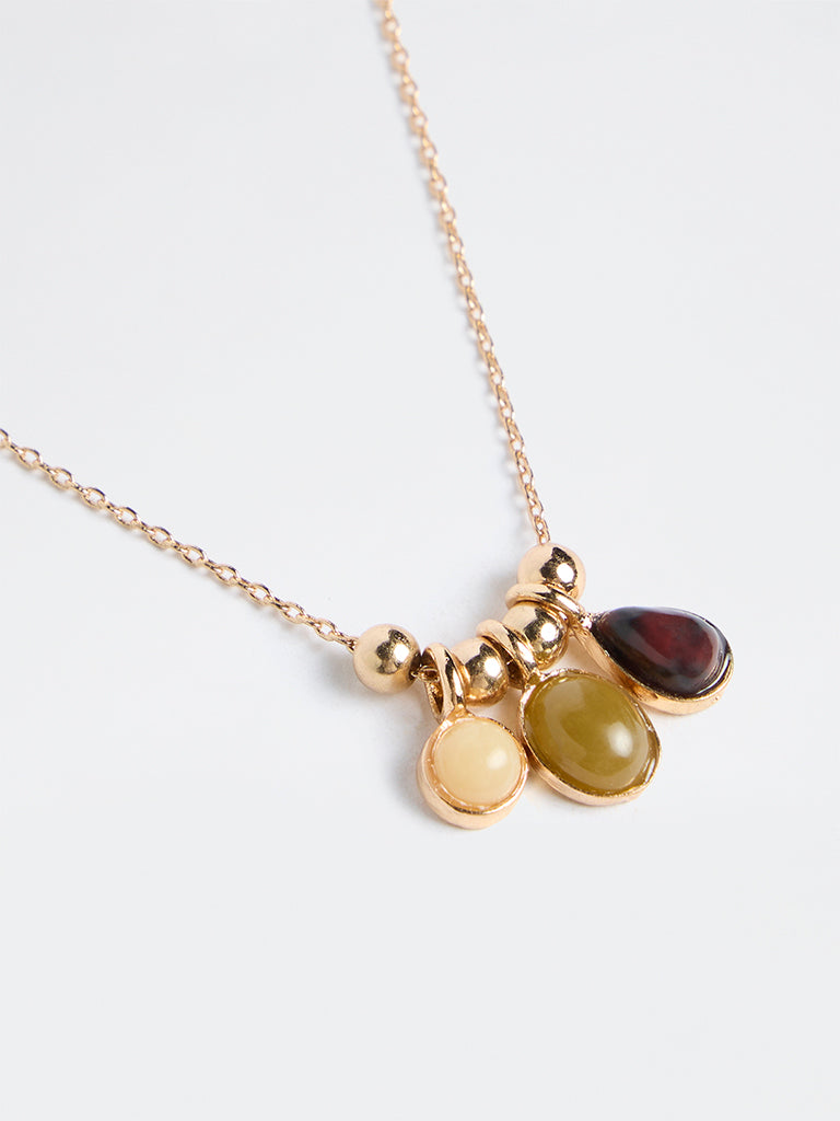 Westside Accessories Gold Multi-Stone Drop Pendant Necklace