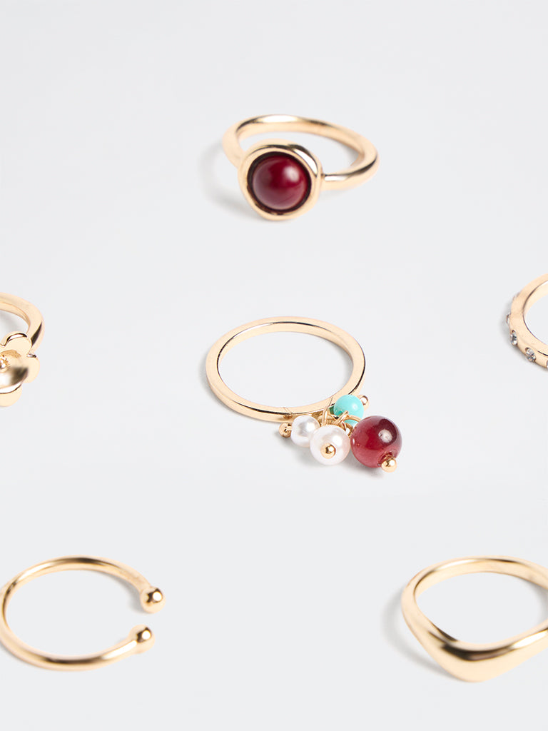 Westside Accessories Gold Multi-Design Stack Rings - Pack of 6