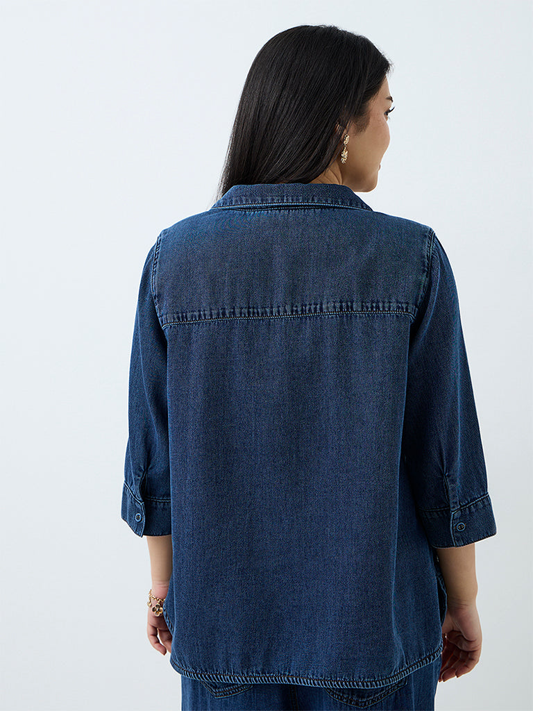 Gia Blue Solid Denim Shirt