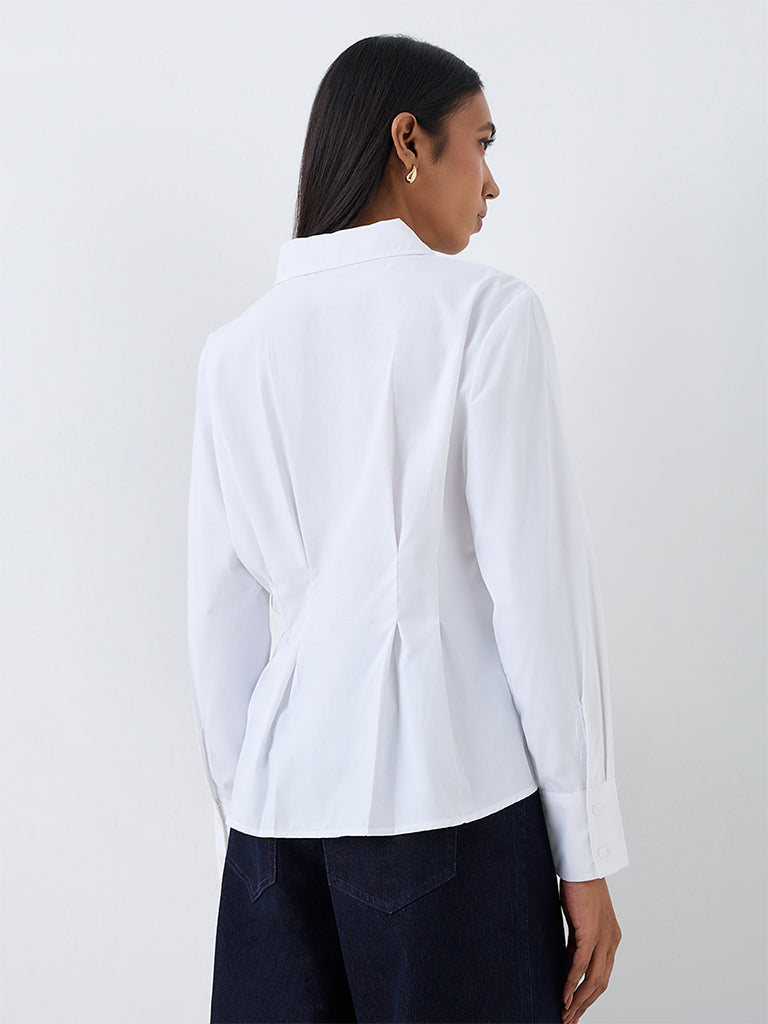 Wardrobe White Solid Fitted Cotton-Blend Shirt