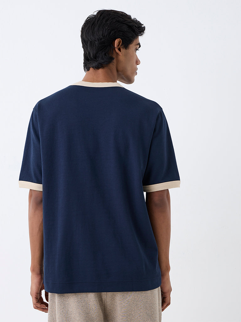 Nuoflexx Navy Text Design Relaxed-Fit Cotton-Blend T-Shirt