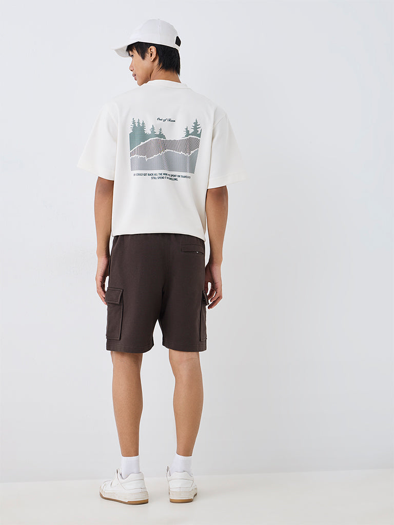 Nuoflexx Dark Brown Solid Relaxed-Fit Mid-Rise Cotton-Blend Shorts