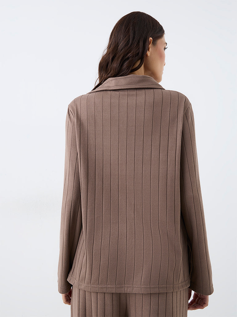 Wunderlove Taupe Self-Striped T-Shirt